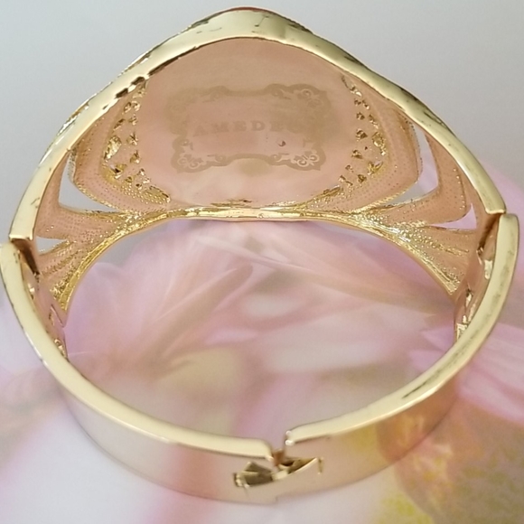 Amedeo Cameo Rhinestone Gold Tone Cuff Bracelet - Picture 4 of 16